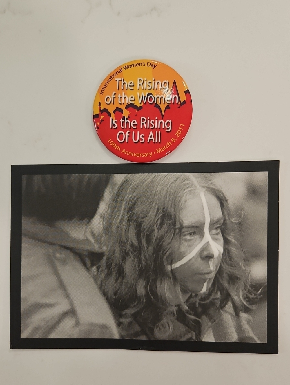 Vintage Button & Postcard Of Rallies Anti-war & I.WD Cheryl Walsh Bellville